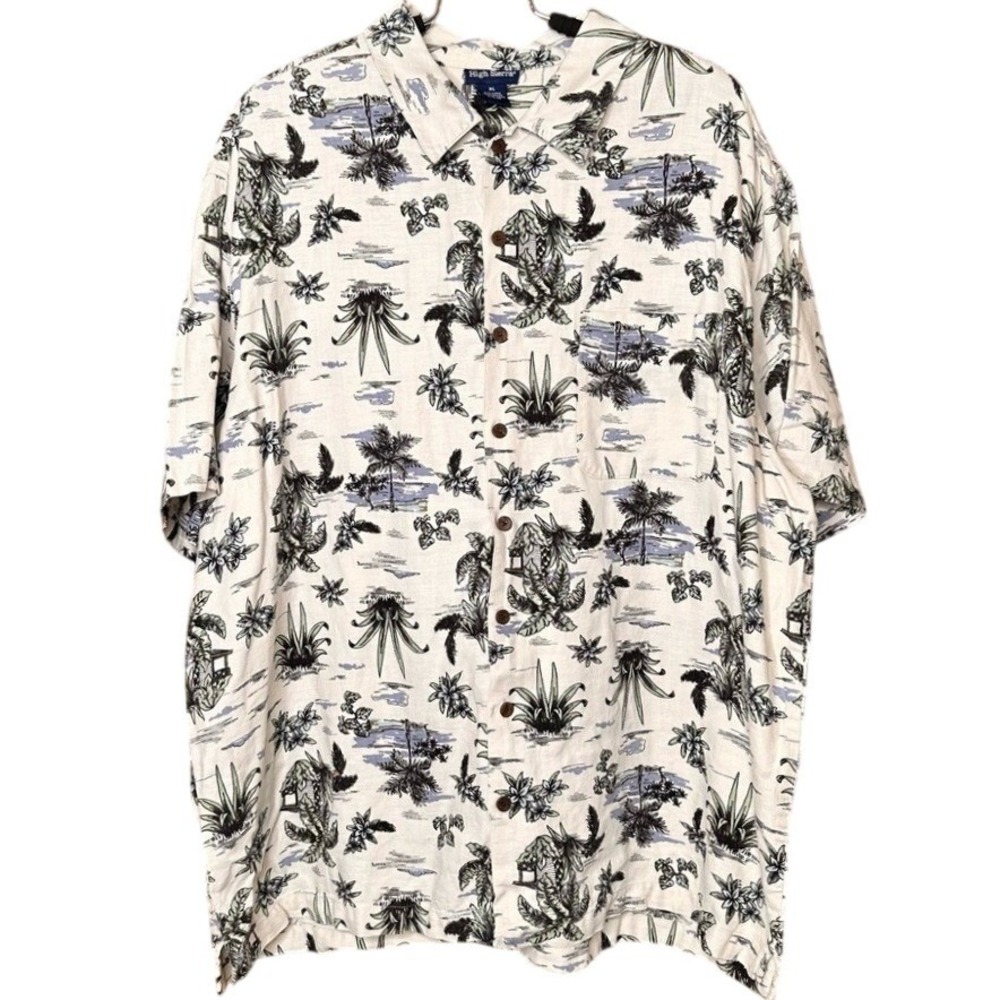 High Sierra Mens XL Linen Blend Hawaiian Shirt Palm Tree Tropical Button Down